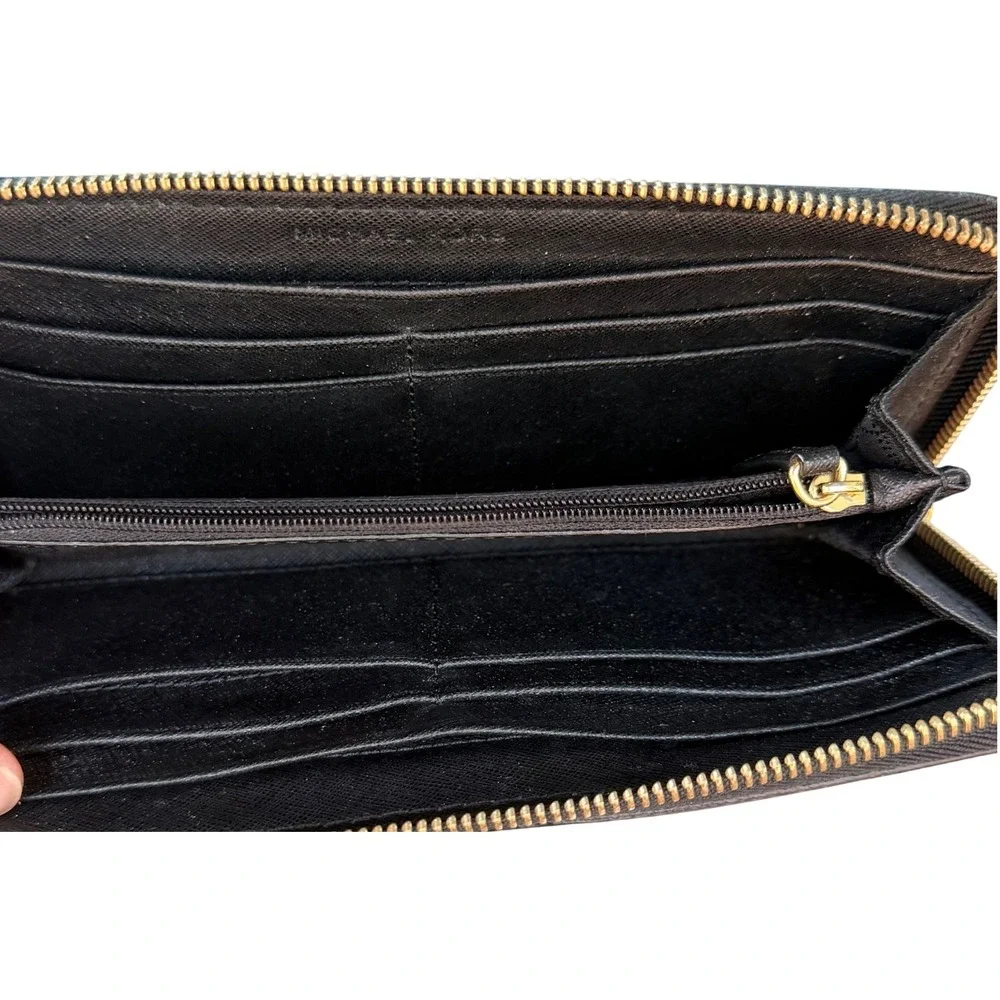 Michael Kors Wallet Womens Black Saffiano Leather Zip Around Jet Set Minimalist
